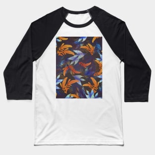 exotic orange and blue greenery plant pattern Baseball T-Shirt